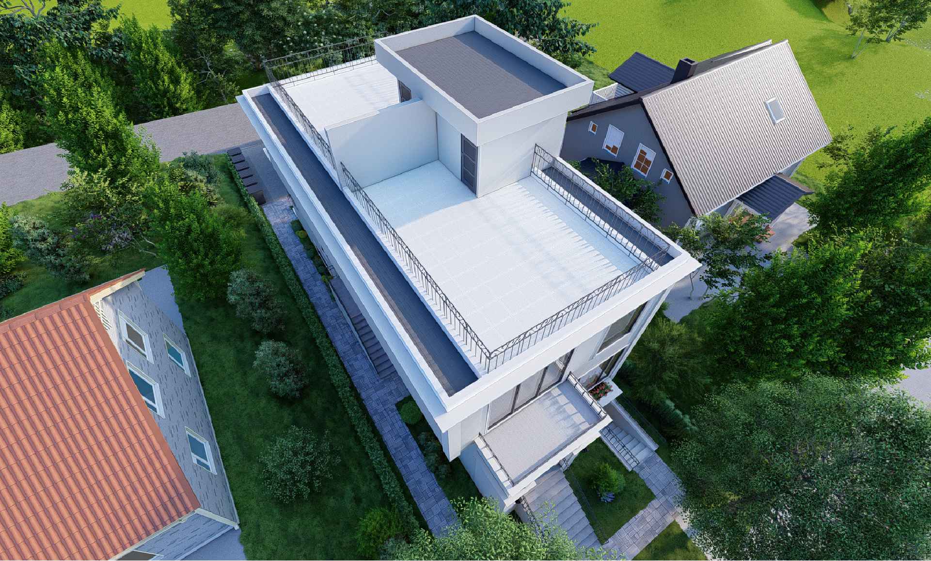 Aerial view toward the rear garden
